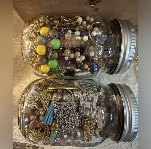 Jewelry Jars - Vintage Jewelry Collection in 2 Beautiful Mason Jars 3.6 pounds - Picture 8 of 8