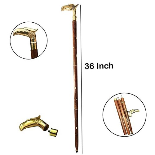 Antique Wooden Walking Sticks 36 inches Approx with Brass Handle wooden stick - Picture 3 of 3