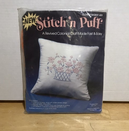 LOTE De Colección de 4 Kits Artesanales de Almohada Stitch n Puff NUEVO Punto de Cruz Flor - Imagen 5 de 11