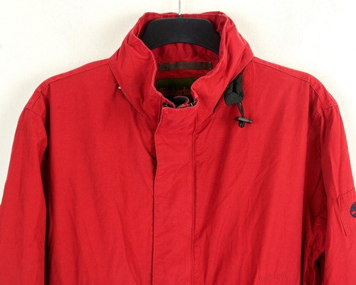 Timberland Hombre Medio Chaqueta Rojo Capucha Oculta Algodón Aire Libre Cazadora - Imagen 2 de 5