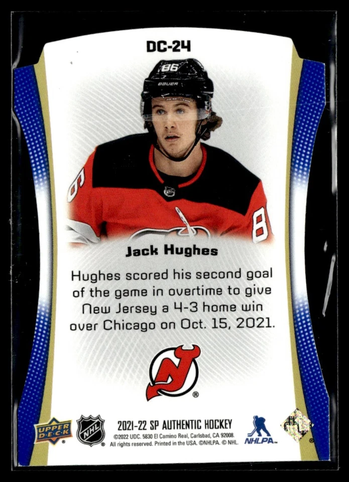2021-22 Sp authentic die-cut blue Jack Hughes #DC-24 H4R2K - Image 2 of 2