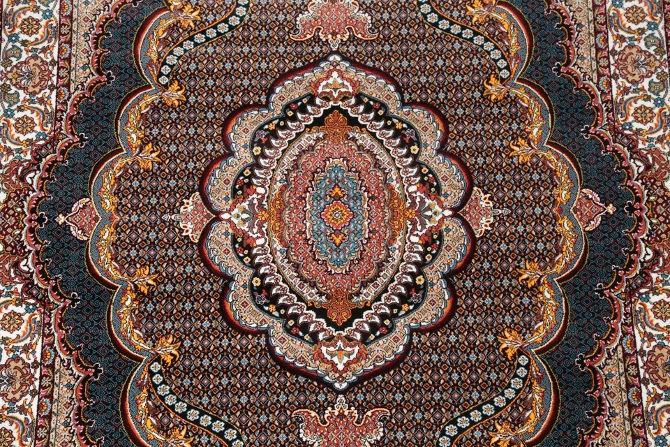 Alfombra acrílica de lana oriental turca Hereke negra suave medallón floral 5x7 Foto 4 de 4