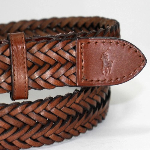 Polo Ralph Lauren Leather Woven Belt Polo Saddle Brown braided 405805019002 NEW - Picture 4 of 7