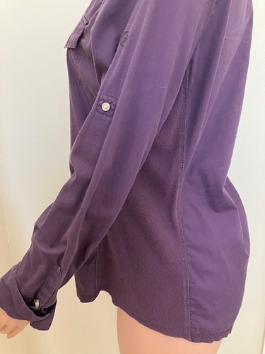 Converse Cotton Ladies Button Up- Long or Half Sleeve Top-Purple-Stretch Panels - Picture 4 of 4