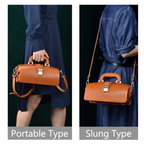 Erivis Women Brown Leather Doctor Bag Vintage Style Adjustable Shoulder Strap - Picture 2 of 32