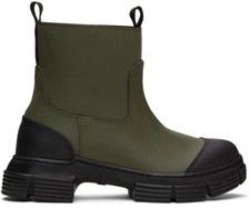 New! Ganni Women’s  Recycled Rubber Rain Boots Green Black Combat Size 35 / Us 5