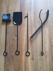 New 4 Pce Steel Black Companion Set Tools Brush Poker Shovel Log Scissors H 15"