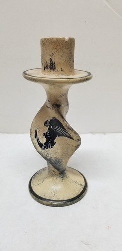 VTG KENYA SOAPSTONE SPIRAL HAND CARVED RHINO PAINTED CANDLE HOLDER 6 1/8"  - Picture 1 of 6