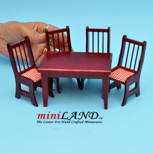 5 piezas Mesa de cocina con sillas MH casa de muñecas miniatura madera 1:12 - Imagen 2 de 4