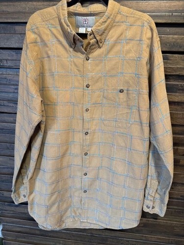 TERRITORY AHEAD Mens XLT Button Up Shirt Mustard Long Sleeve Textured Blue - Picture 2 of 5