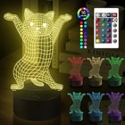 Cute Disco Cat Night Light,16 Colors Remote Control & Smart Touch Dimmable 3D
