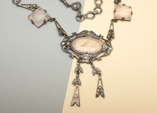 Collar De Colección Vidrio Flor Naturaleza Eslabón Medio Cuelga Plata de Ley 16" 16.5g - Imagen 4 de 13