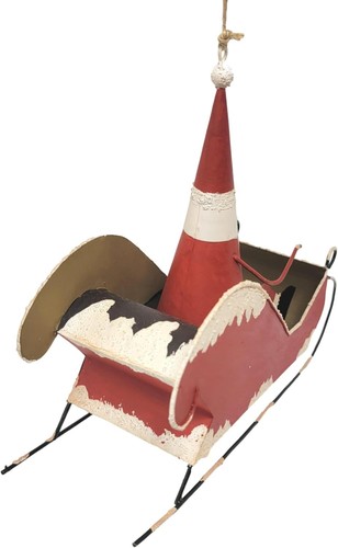 New Primitive Metal Hanging Santa Claus Sleigh Shelf Sitter Ornament Christmas - Picture 3 of 9
