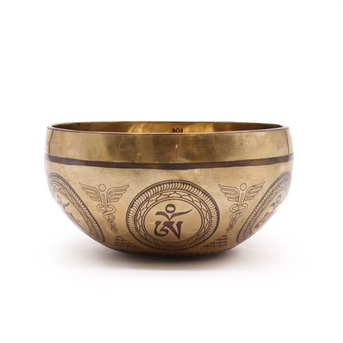 Tibetan Healing Bodhi Tree Engraved Brass Singing Bowl - Buddhist Medium 16cm - Picture 2 of 3