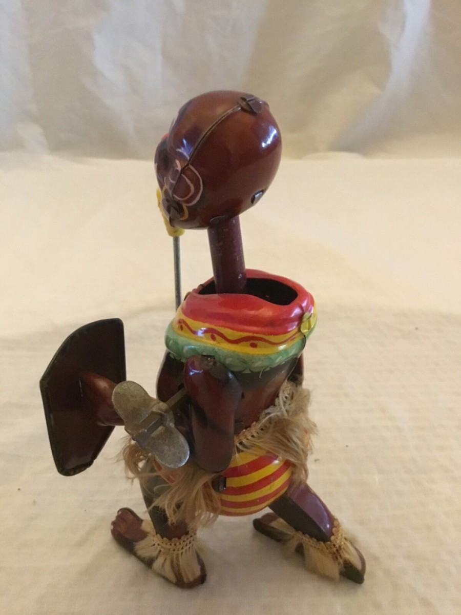 その他 PANGO-PANGO MECHANICAL AFRICAN DANCER Tin Pango Pango African Dancer native warrior wind up 1950s
