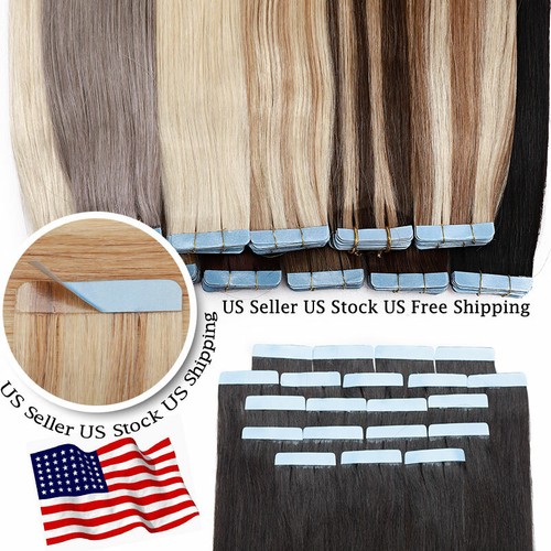 Invisible Tape In Remy Human Hair Extensions Seamless Skin Weft Blond Baby Light - Picture 5 of 77