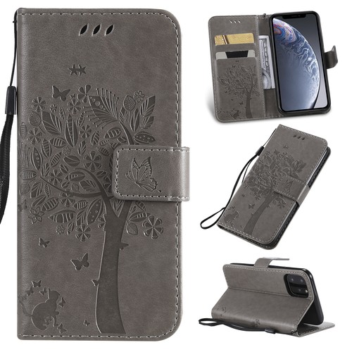 For iPhone 11 12 13 Pro Max 12 Tree Embossing PU Leather Flip Wallet Case Cover - Picture 14 of 24