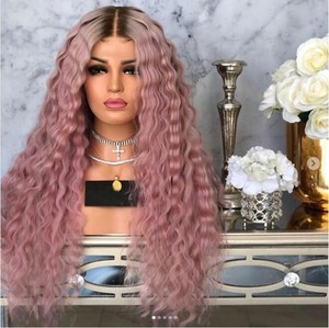 100 Peruvian Real Human Hair Wig Ombre Pink Purple Curls Remy