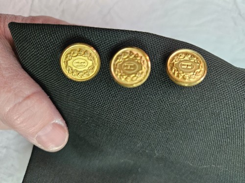 Vtg Halston Wool Blazer Men Green Hunter Branded H Brass Buttons Union Made FLAW - Afbeelding 15 van 18
