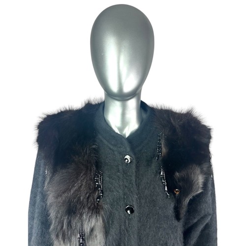 Black ANGORA Sweater w/Black FOX Trim, Sz M/L, w/Storage Bag - Picture 8 of 10