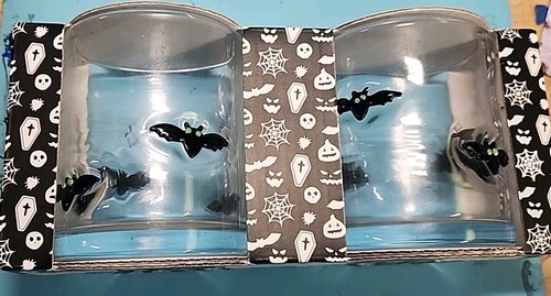 2er Set doppelt altmodische 14 Unzen Halloween Whisky Gläser, Fledermaus Thema