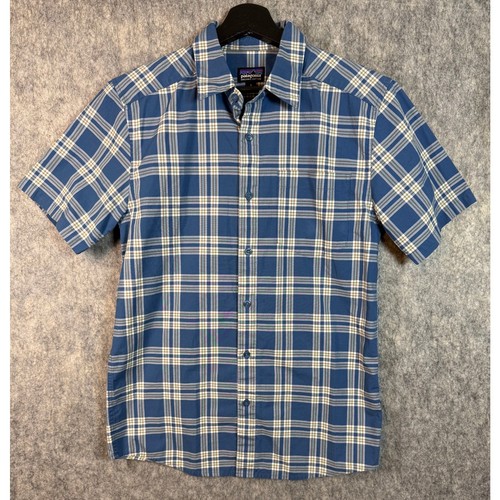 NWOT Patagonia Mens Fezzman Slim Fit SS Shirt Blue Plaid Size Small 53765