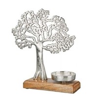 "Alu-Teelichthalter \"Baum\" Mit Mangoholz 26X23X7,5 Cm (Hxbxt)"