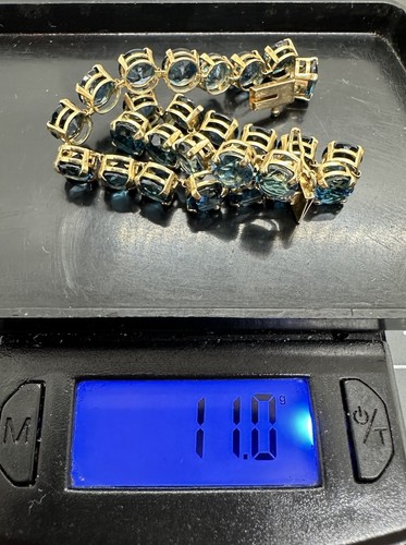 Beautiful 14K Solid Yellow Gold Blue CZ Tennis Bracelet 7.25"in 11g Minty!:) - Picture 13 of 13