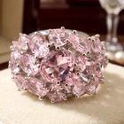 Gorgeous Pink Kunzite CZ Women Dating Silver Rings 6.5