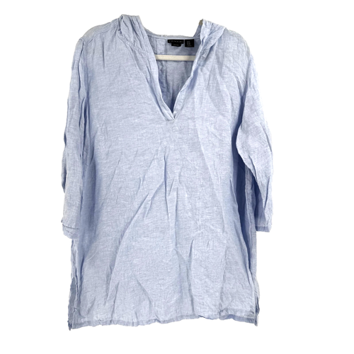 Tahari 100% Linen Hooded Tunic Top Shirt Womens 1X Beachy Lagenlook Coastal Blue - Picture 2 of 7