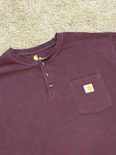 Carhartt Herren Burgund Baumwolle Kurzarm Henley T-Shirt Größe 2XL