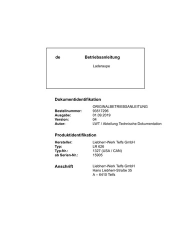 Liebherr LR626 Laderaupe Betriebsanleitung ser 15905 USA CAN - Bild 2 von 11