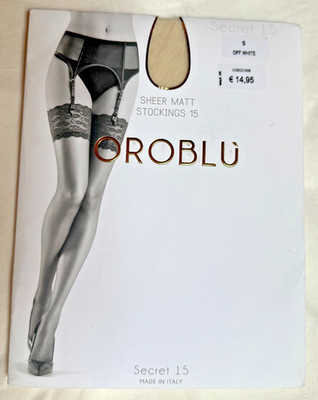 Cremefarbene Strapsstrümpfe von Oroblu, Sheer Matt Stockings 15, Gr. S, NEU