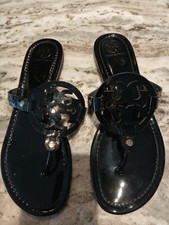 Tory Burch Size 9 Thong Style Leather Women's Miller - Black Pre-owned