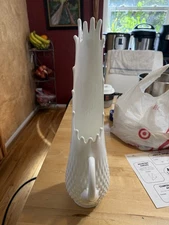 Vintage Fenton Hobnail White Milk Glass Swung Glass Pitcher Vase 14.25” Tall