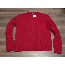 VTG Polo Ralph Lauren Mens XL Red Hand Knit Pima Cotton Cable V-Neck Sweater NWT