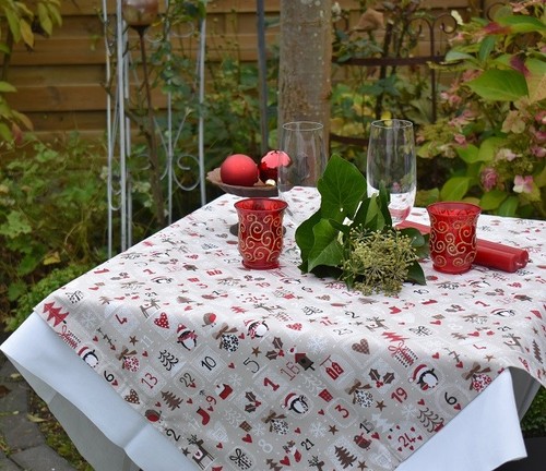 Provence Cotton Tablecloth 90x90 Cm Beige Christmas Motif From France - Picture 4 of 4