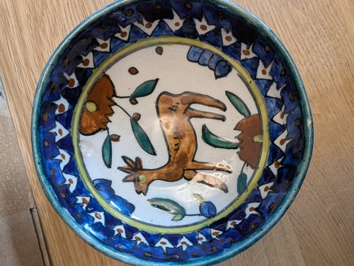 Vintage Hand-Painted Jerusalem Pottery Bowl – Middle Eastern Deer Design