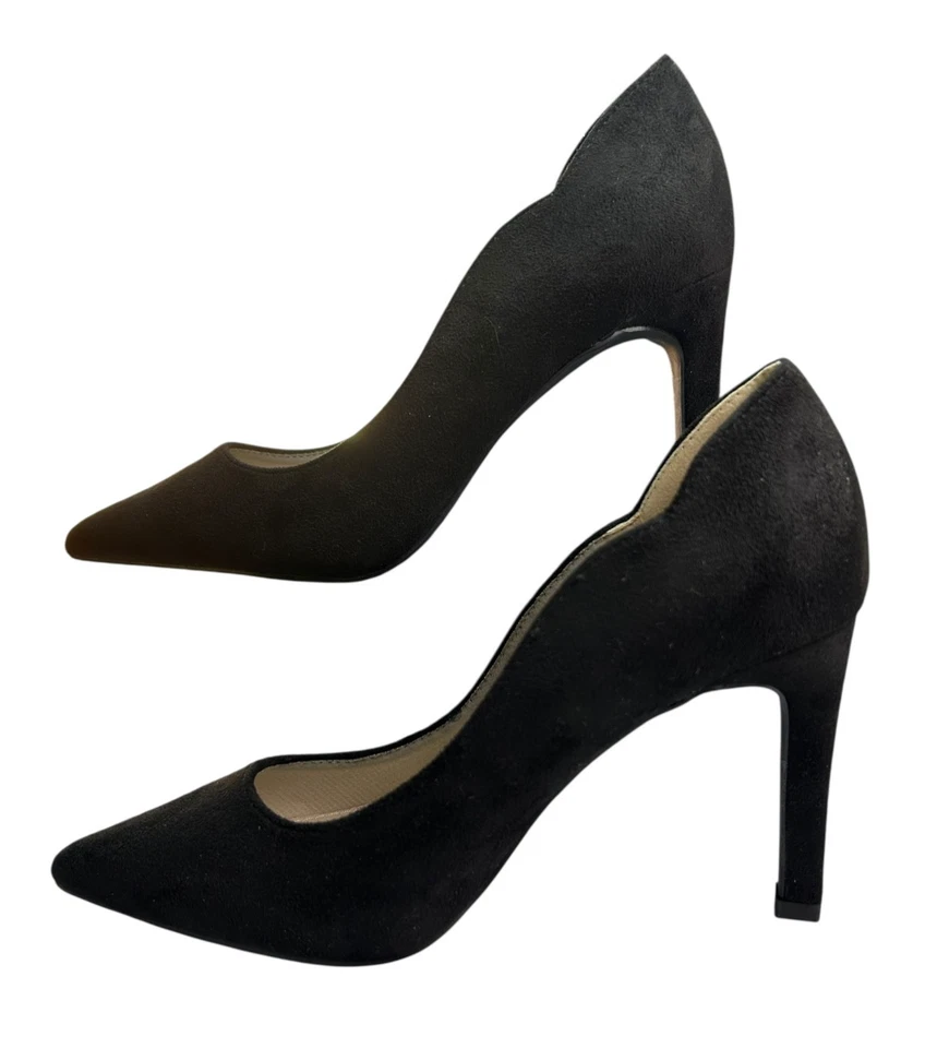 Zapatos de salón French Connection veganos de gamuza vieira sin cordones para mujer talla 6 tacones negros Foto 4 de 4