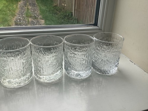 Vintage Set Of 6 Ravenhead Siesta Bark Effect Small Glass Tumblers - Picture 3 of 4