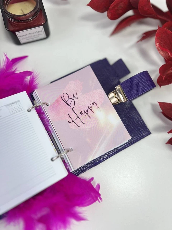 Blue leather notebook cover A7 6 rings mini wallet, Mini Planner Binder. - Image 2 of 4