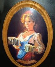 St. Pauli Girl Beer Oval Faux Wood Framed Sign Bar Vintage rare 24x16 pub decor