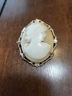 Gold Tone Brooch Vintage Shell Cameo