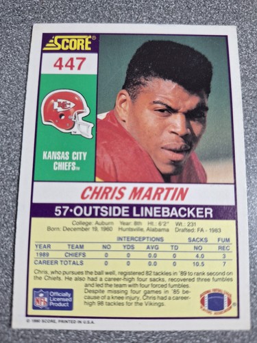 1990 Score - Chris Martin #447 (RC) V500 - Picture 2 of 2