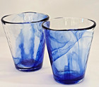 bormioli rocco blue swirl tumblers pair 14oz murano art glass mcm vintage 1960s