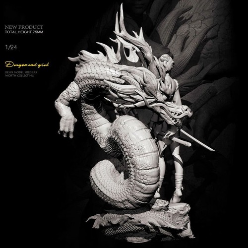 Kit Modelo Figura Resina 1/24 Figuras Fantasía Chica Dragón Sin Montar Sin Pintar - Imagen 2 de 4