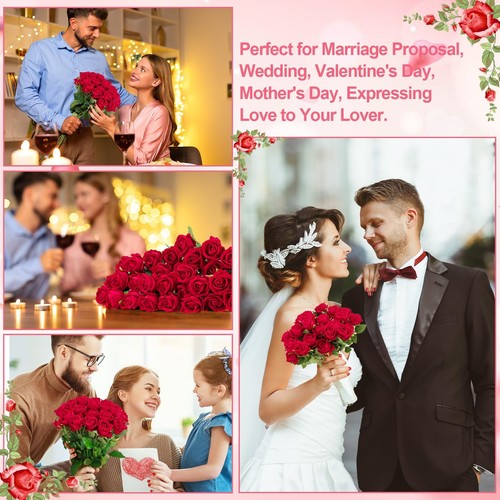36 Pcs Velvet Silk Red Rose Bouquet Bridal Artificial Flowers,Fake Rose Long ... - Picture 8 of 9