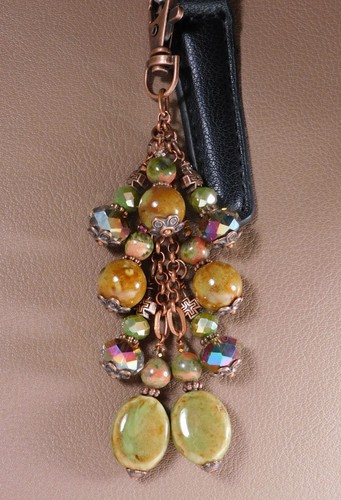 Unakite Copper Green Purse Charm Bag Clip Ceramic Crystal Handmade New - Picture 4 of 4