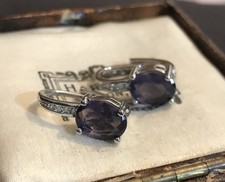 Vintage Style Jewellery Amethyst Earrings White Gold Plated