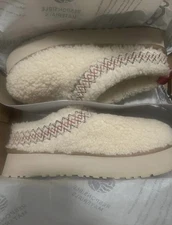 UGG Tazz Braid Natural Heritage Fuzzy Wool Platform Slippers Women's Size 10 W